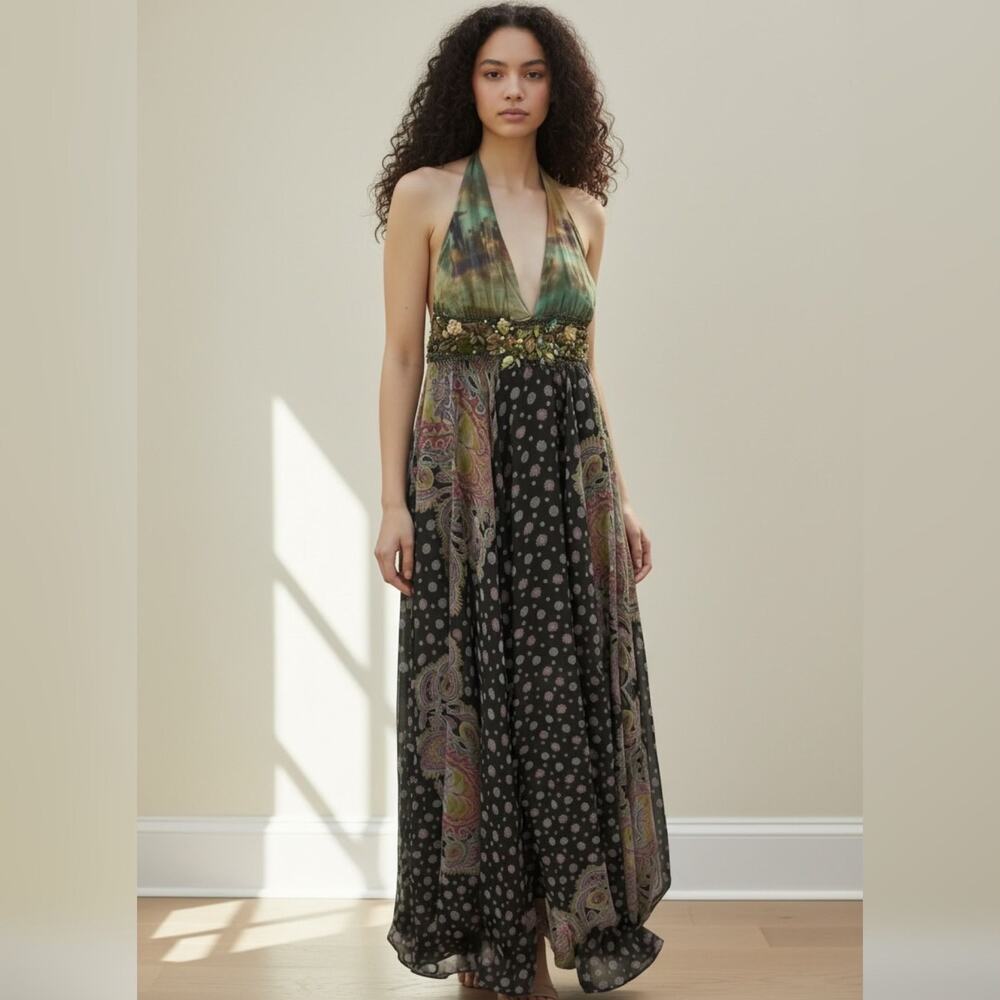 NWT $410 Meghan los angeles 12/Large halter dress Embroidered